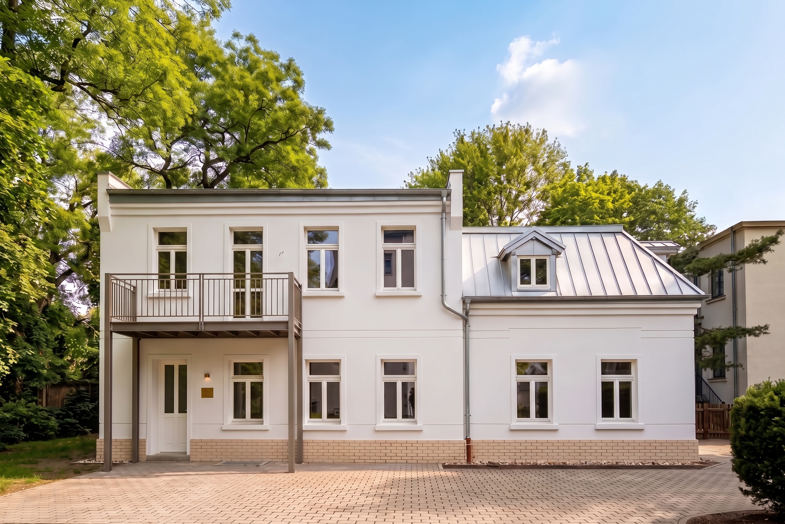 Sanierte Hauptfassade Kutscherhaus Pölitzstraße Leipzig